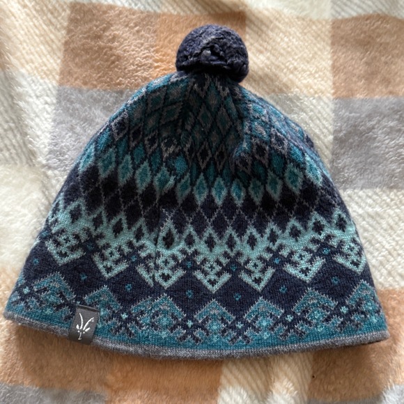 Ibex Blue and Gray Patterned Knit Hat - Picture 3 of 7